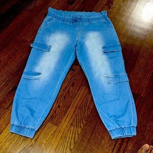 Drawstring Waist Light Thin Denim Capri Joggers With Pockets 16